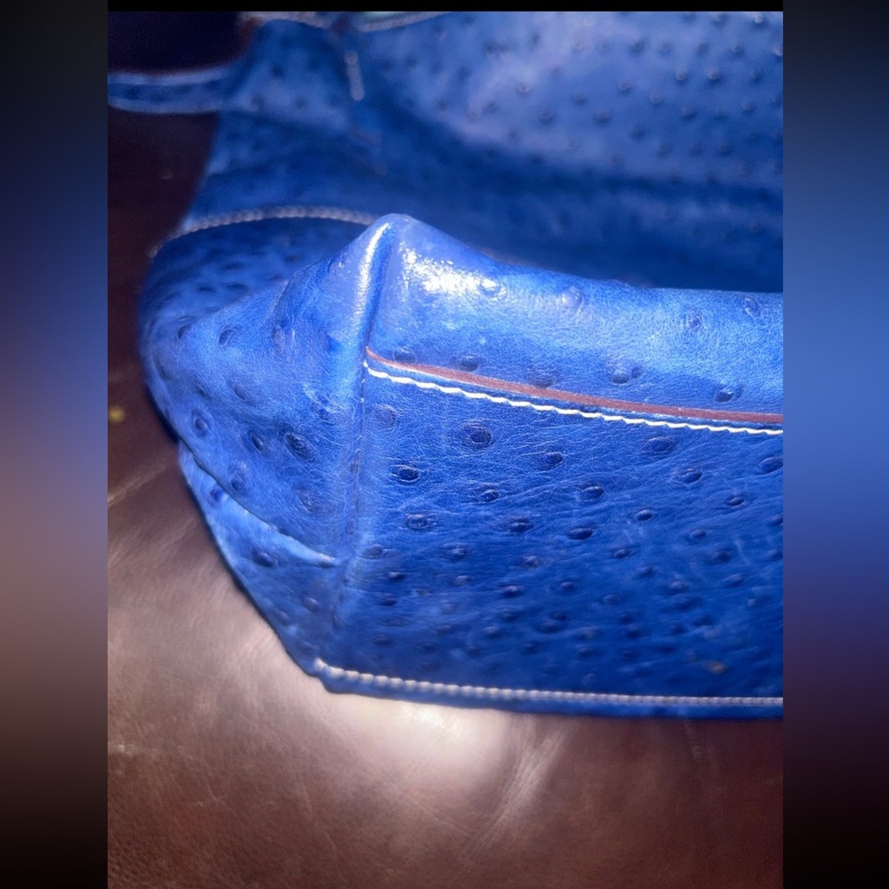 Dooney & Bourke Blue Ostrich Embossed Leather DILLEN Large East West Bag - Picture 6 of 10